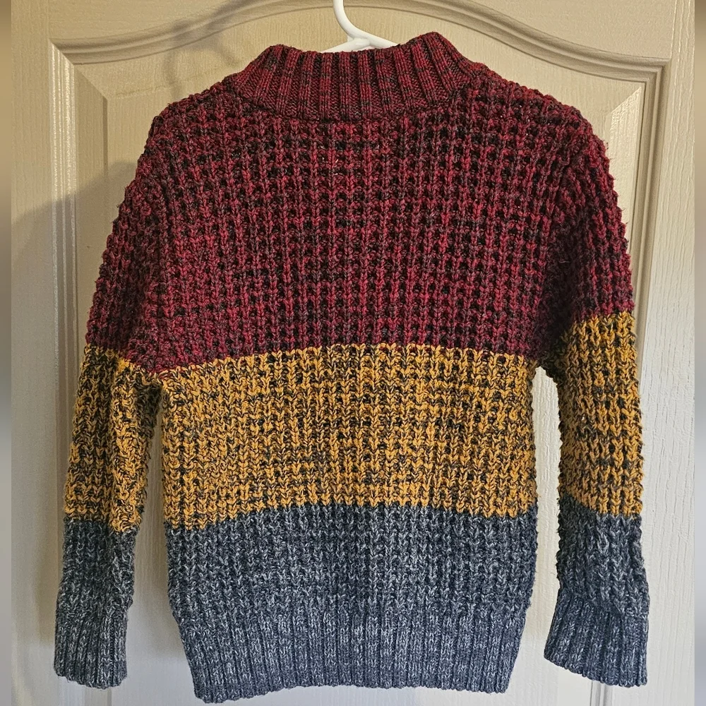 Cat & Jack boys' chunky knit pullover sweater in red, yellow, and gray. - Picture 4 of 4